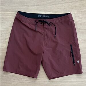 Vuori Men's Burgundy Swim Board Shorts with Black Waistband